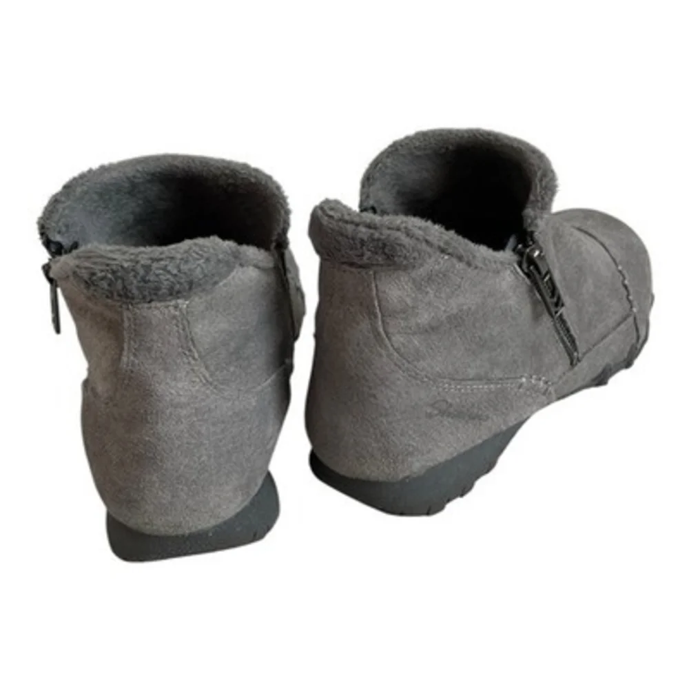 Skechers Womens Relaxed Fit Easy Going Cool Zip Ankle Boots 8.5 Gray Suede Fur